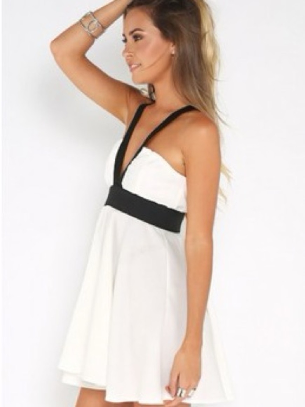 Lioness White Mini Dress with Black Straps